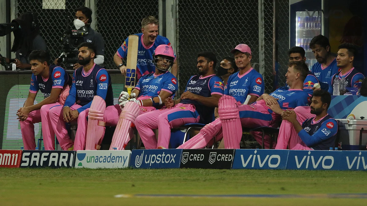 Rajasthan Royals dugout against KKR.&nbsp;