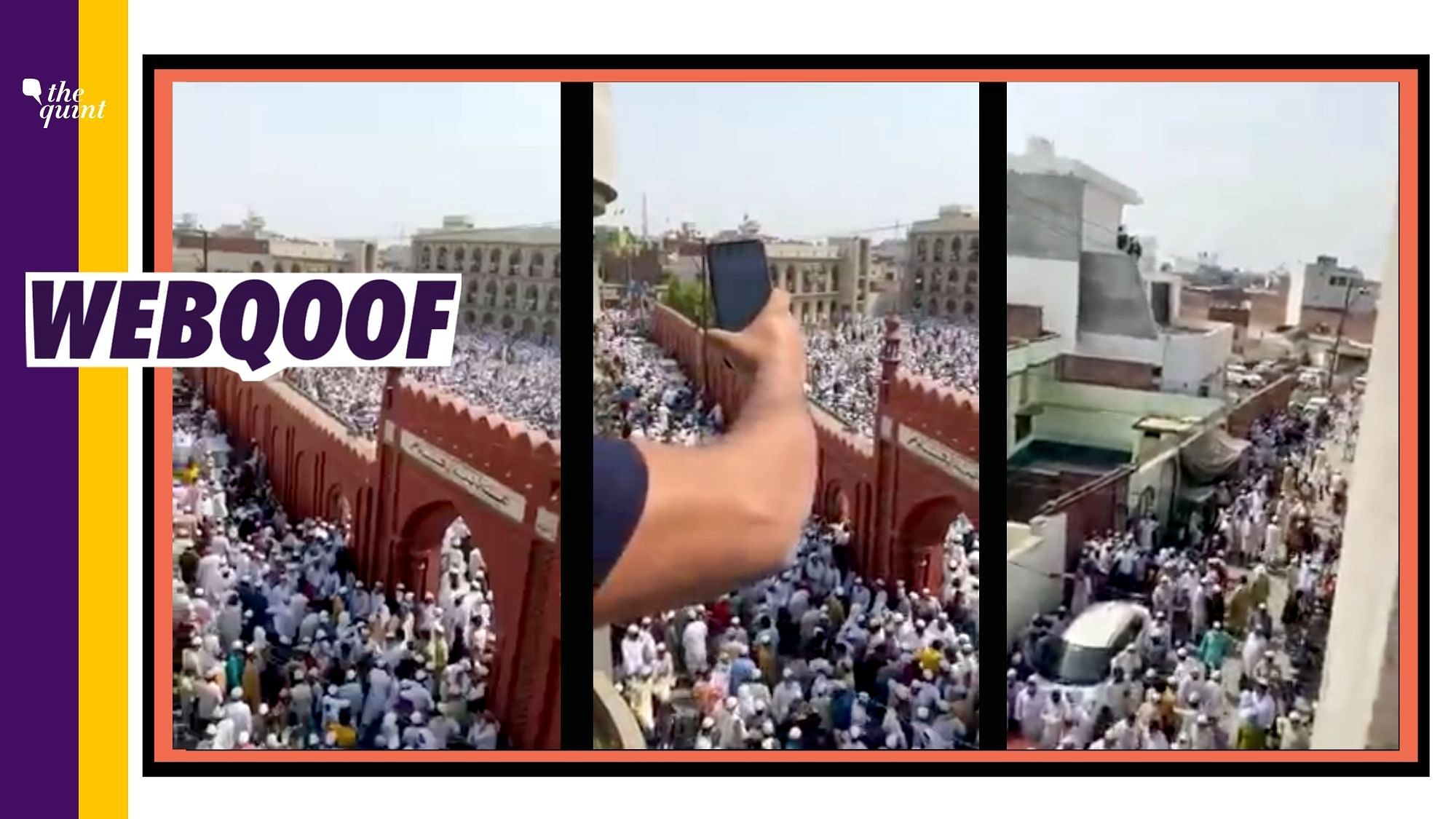 Video showing a huge gathering at a funeral procession in a Madrasa in Uttar Pradesh’s Sambhal is being shared with a claim that it is from an Iftar party in Hyderabad.