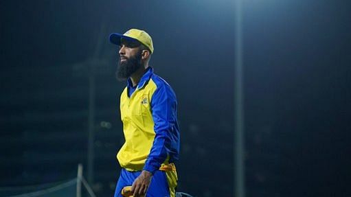 Moeen Ali at a training session with Chennai Super Kings ahead of IPL 2021.&nbsp;