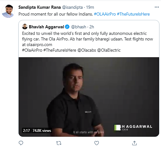 Ola Unveils ‘Flying Car’, Pulls off Hilarious April Fool’s Prank