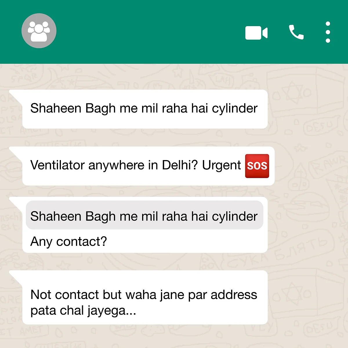 Recreation of a message in the whatsapp group Oxygen of Life. 