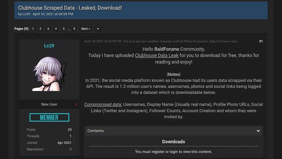 Compromised data: usernames, display name (usually the real name), profile photo URL, social media links (Twitter and Instagram), follower count, account creation and whom they were invited by.