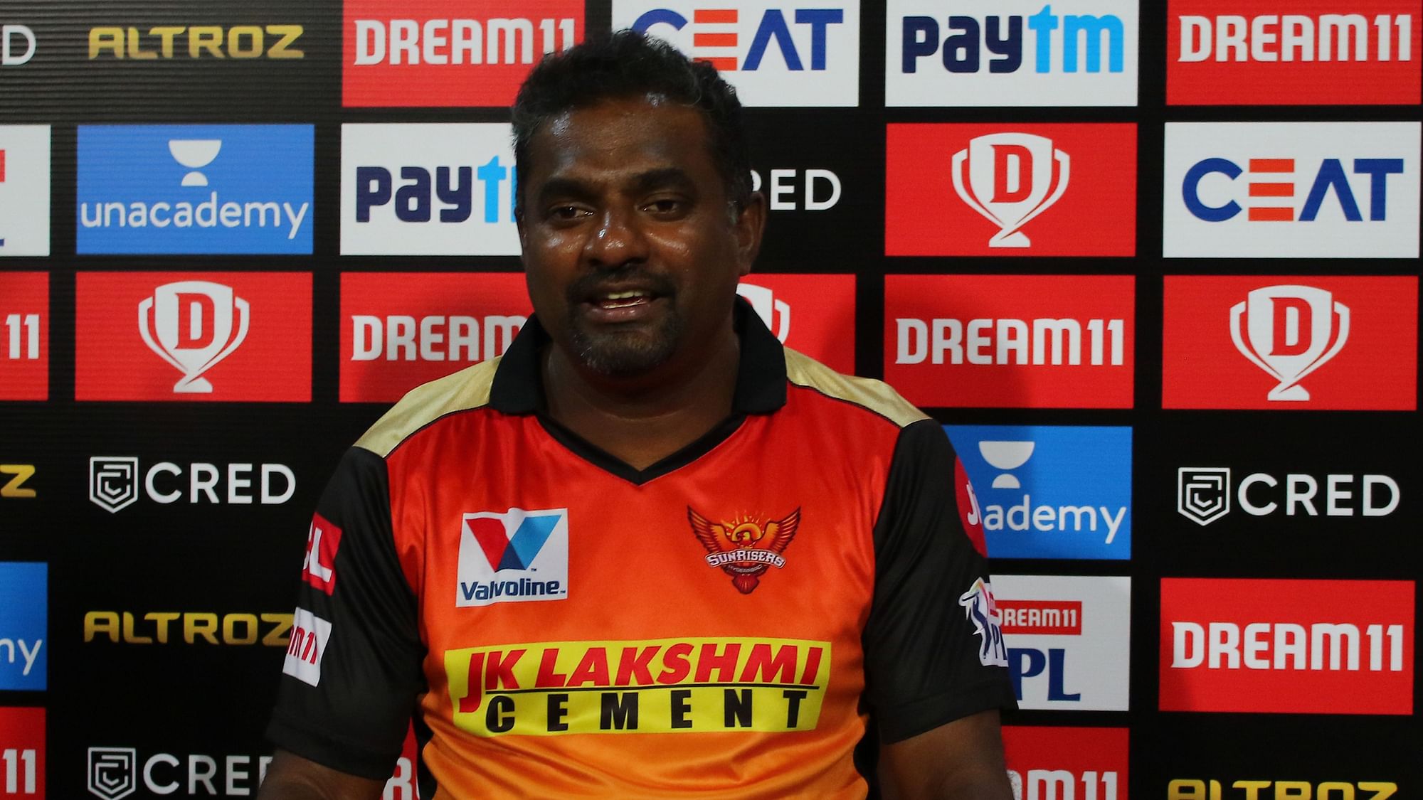 Muttiah Muralitharan during a press conference in IPL 2020