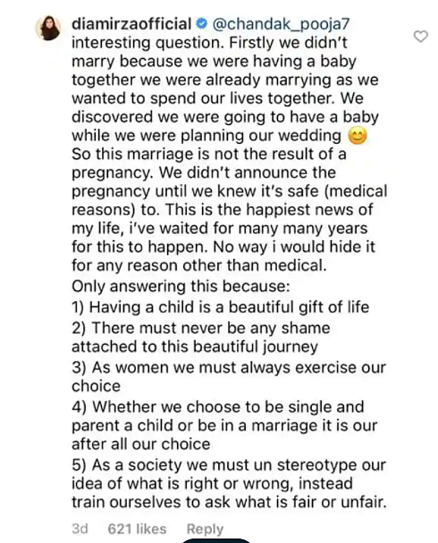 Didn't Marry Because We Were Having a Baby: Dia to Instagram User