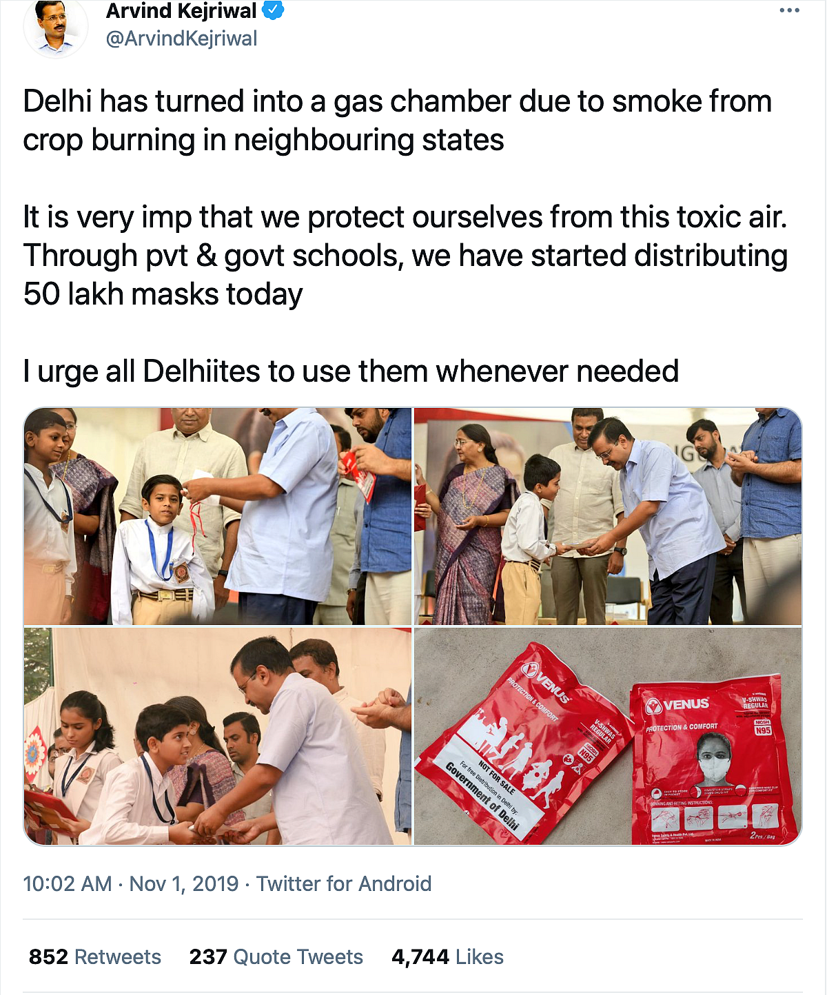 That’s a Pre-Pandemic Photo of Kejriwal Giving Masks to Children