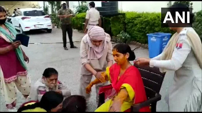 <div class="paragraphs"><p>Constable Asha at her haldi ceremony</p></div>