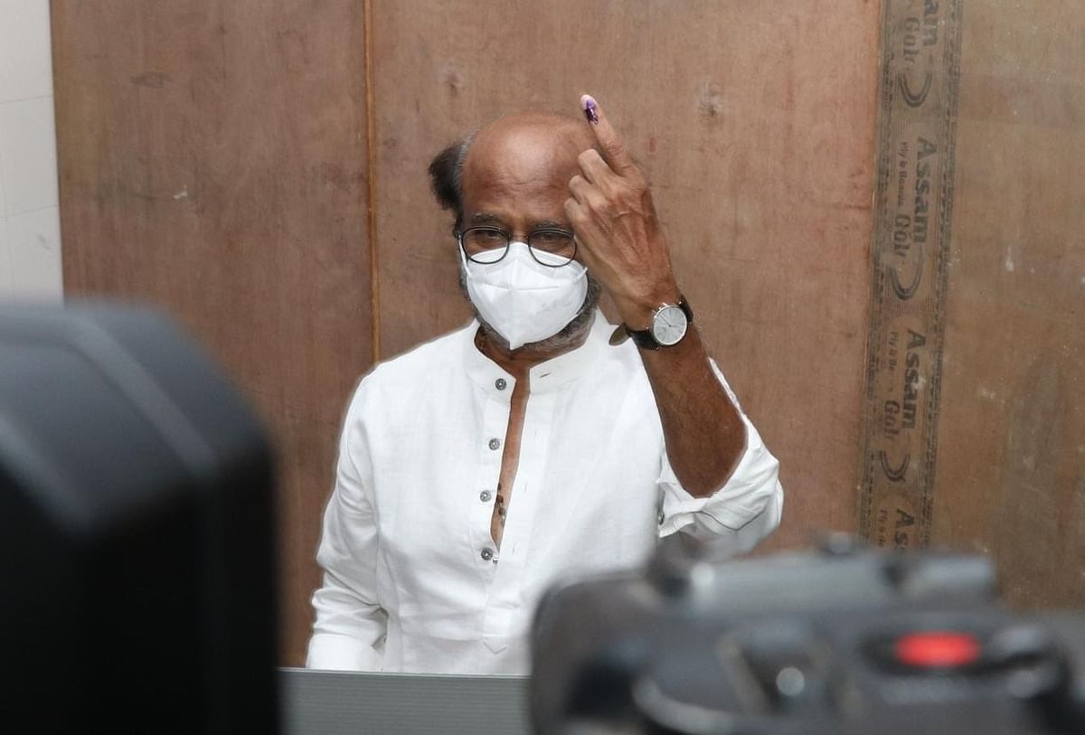 Superstar Rajinikanth casts his vote.