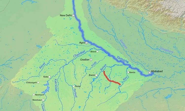 Ken-Betwa river link shown on a map. 
