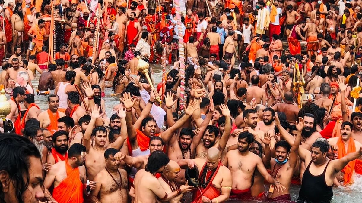 Social distancing goes for a toss at Kumbh Mela 2021.