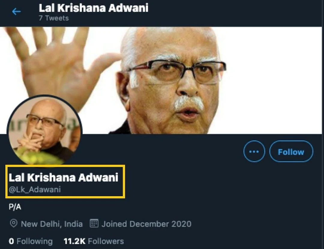 Imposter Account of Advani Criticises Modi Govt; Tweets Go Viral