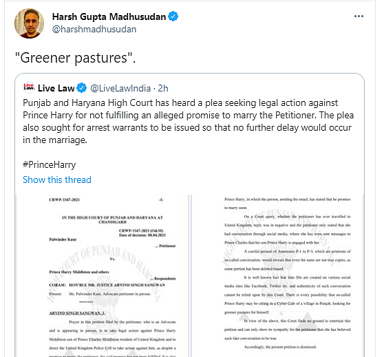 Punjab Woman Tries to Take Prince Harry to Court, Twitter Reacts