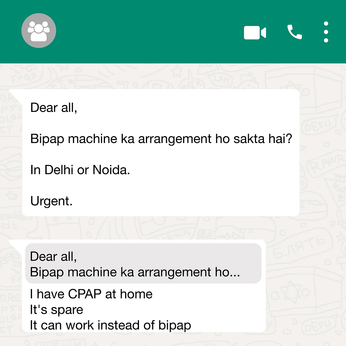 Recreation of a message in the whatsapp group Oxygen of Life. 