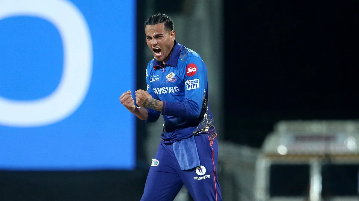 Rahul Chahar of Mumbai Indians celebrates the wicket of Shubman Gill of Kolkata Knight Riders during match 5 of the Vivo Indian Premier League 2021.