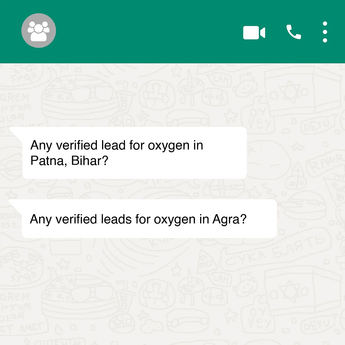 Recreation of a message in the whatsapp group Oxygen of Life. 