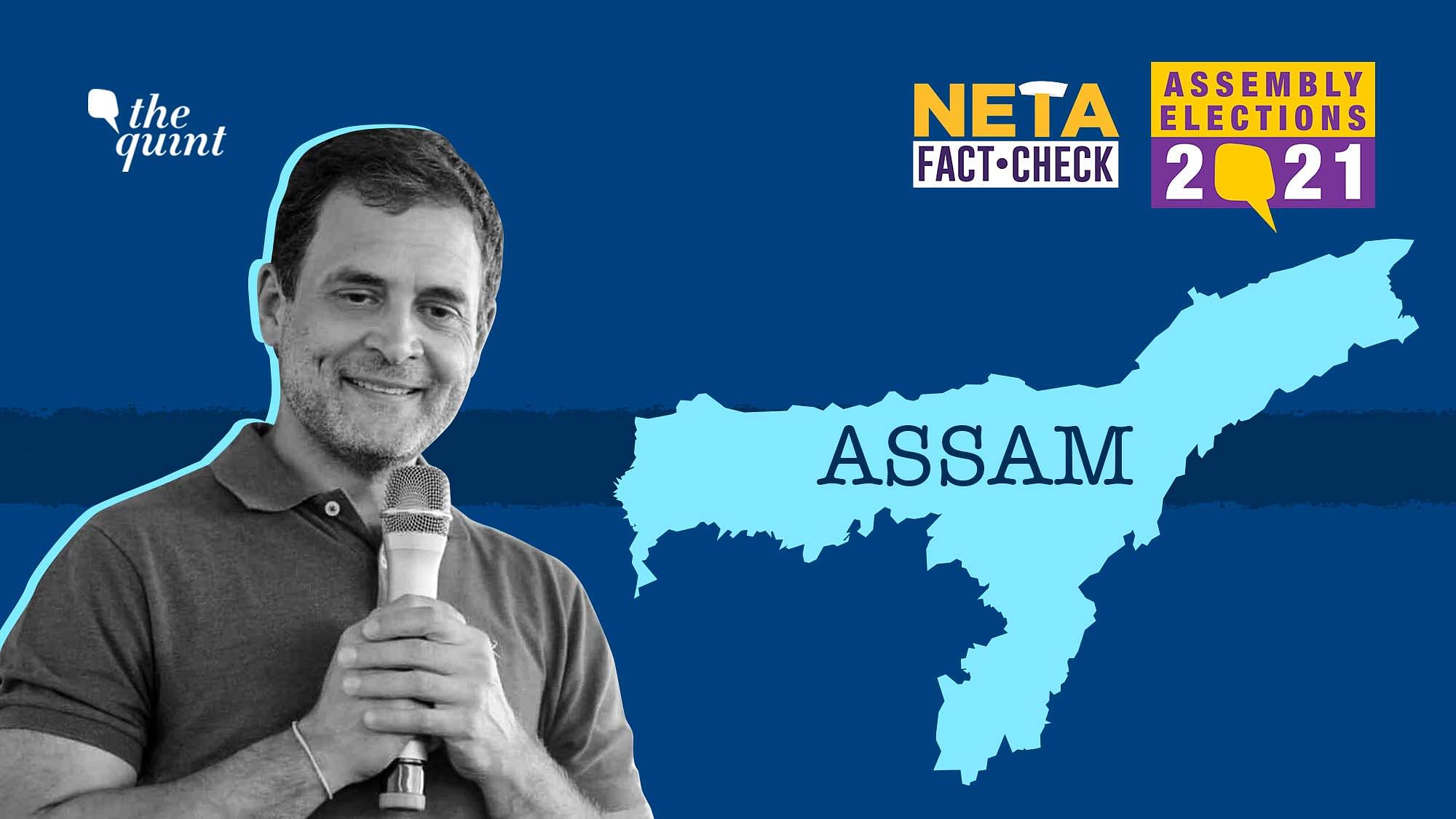 Congress leader Rahul Gandhi falsely claimed that Assam has the highest unemployment rate in the country.