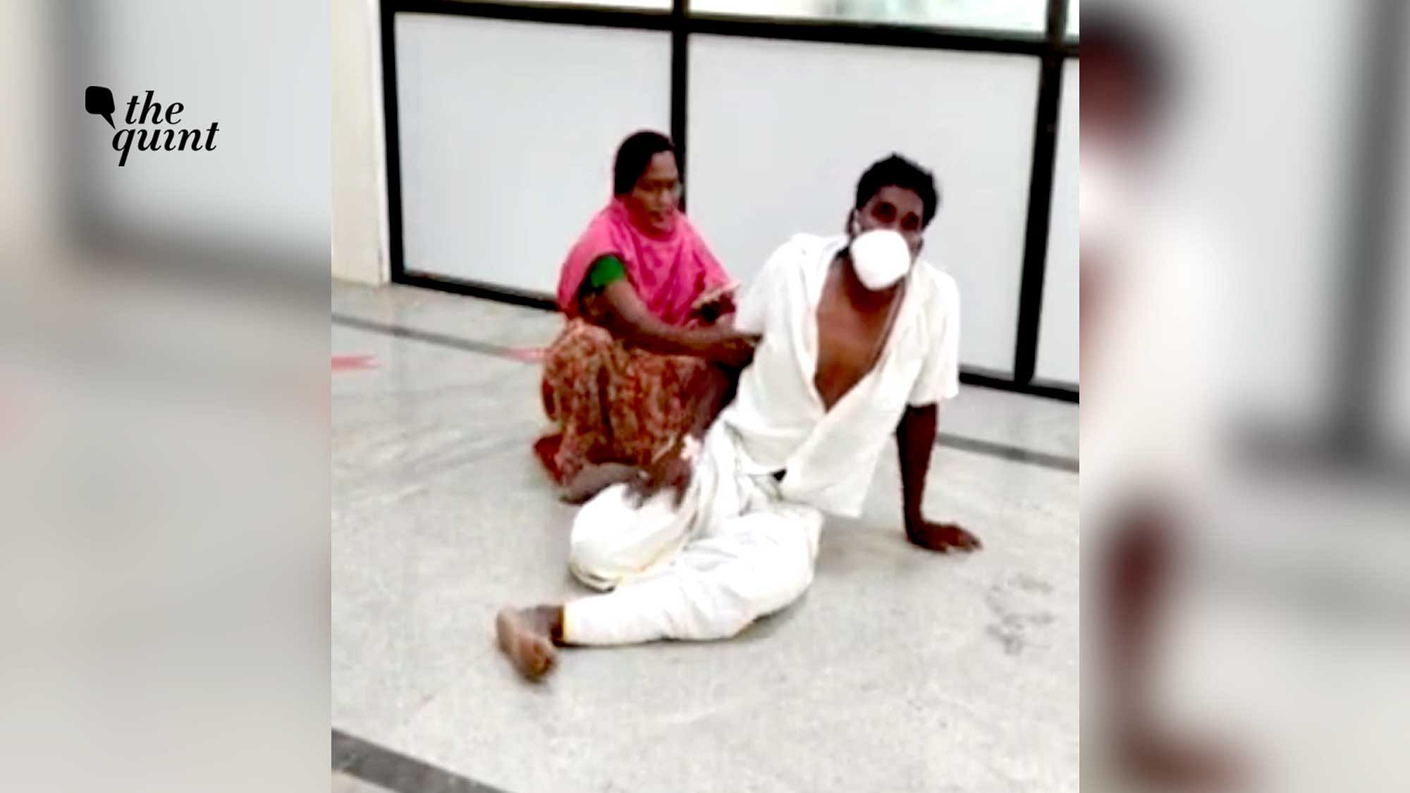 D Bheemesh gasps for breath on the hospital floor in Yadgiri District Hospital.