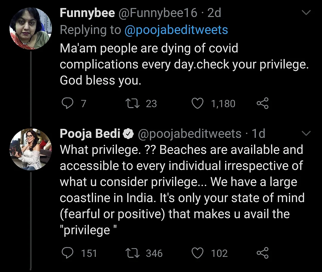 Pooja Bedi's Anti-Mask Post Irks Netizens, the Actor Responds
