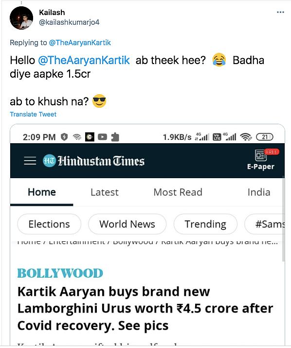 Kartik Wants You to Know How Much His Luxury Car Actually Cost