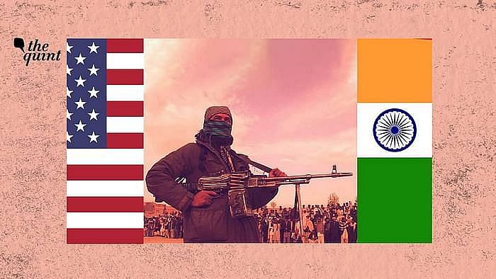 Image of Afghan Taliban, US and Indian flags used for representational purposes.