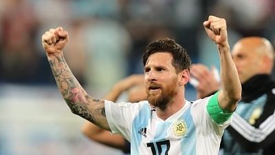 Lionel Messi celebrates a goal for Argentina.