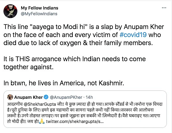 Aayega Modi Hi: Anupam Kher Irks Netizens Amidst Second Wave