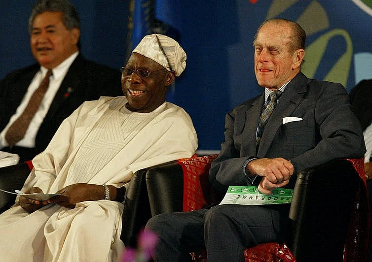 The Duke of Edinburgh with Nigeria’s President Olusegun Obasanjo in 2003.