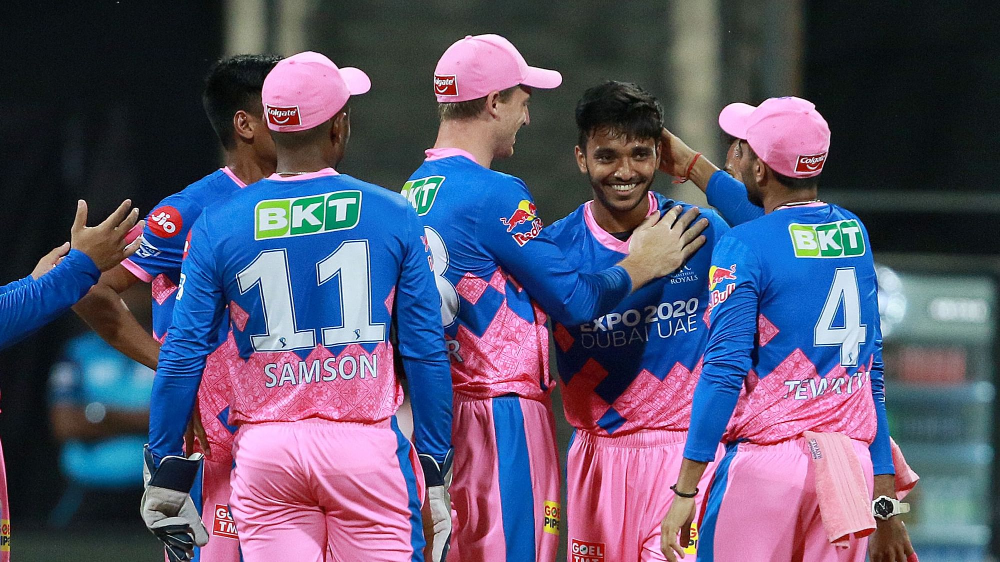 Chetan Sakariya of Rajasthan Royals celebrates after takes a wicket of Mayank Agarwal of Punjab Kings during match 4 of the Vivo Indian Premier League 2021.