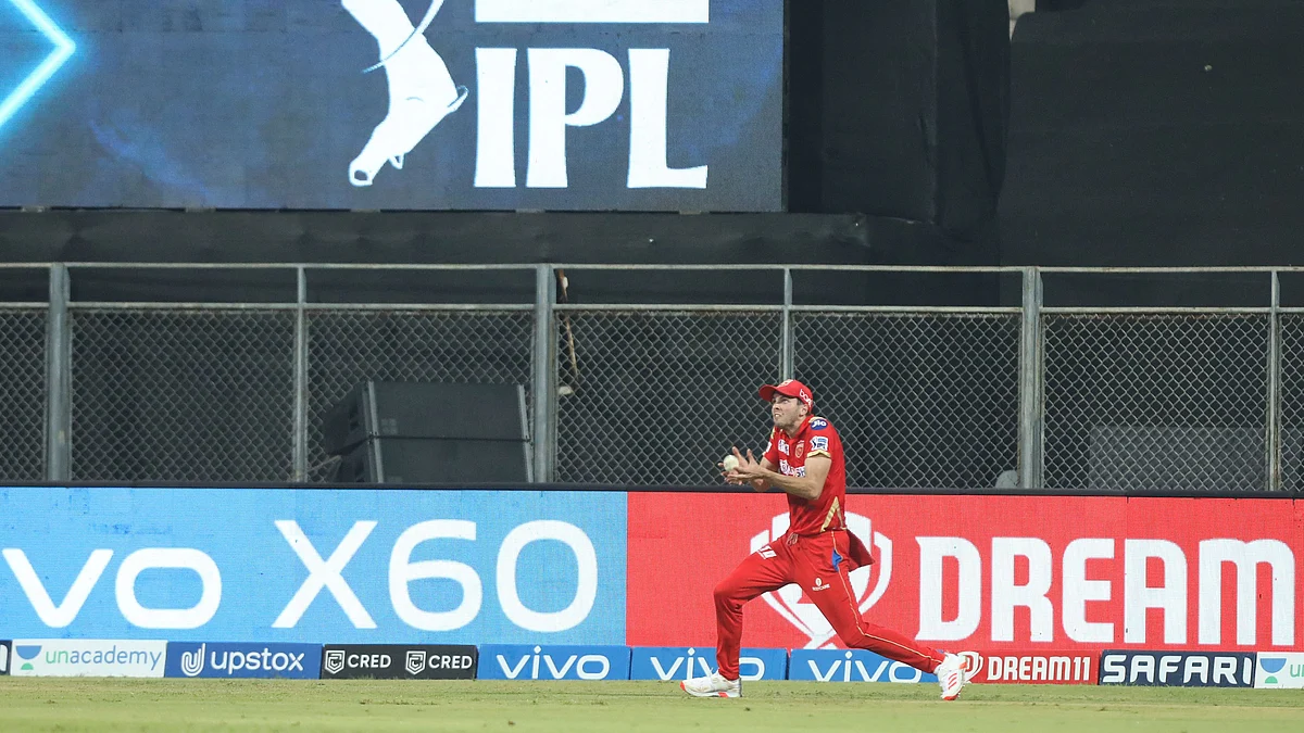 Jhye Richardson of Punjab Kings take the catch of Steve Smith of Delhi Capitals during match 11 of the Vivo Indian Premier League 2021.
