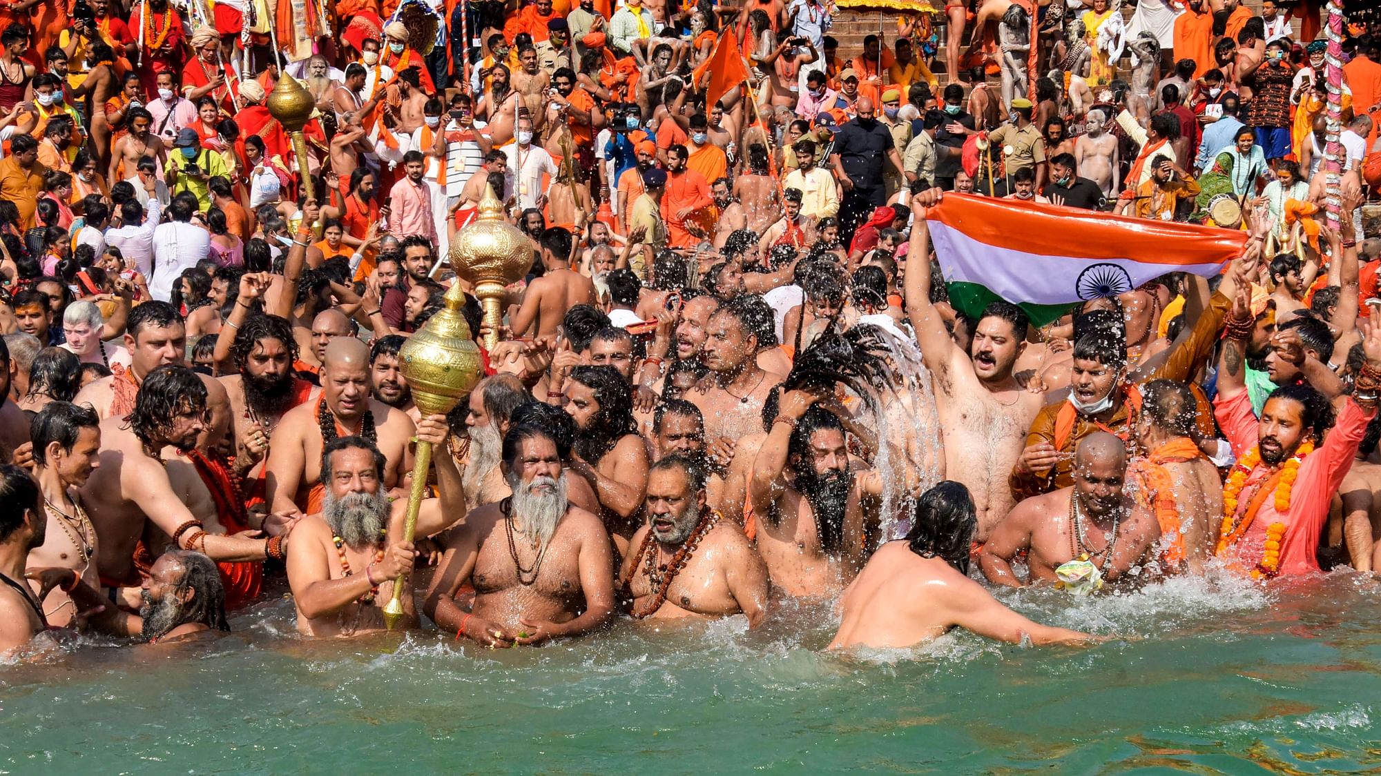 Devotees gather to offer prayers during the third Shahi Snan of the Kumbh Mela 2021, at Har ki Pauri Ghat in Haridwar. (Image used for representational purpose only.)