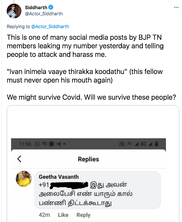 Won't Shut Up: Siddharth Alleges TN BJP Members Leaked His Number