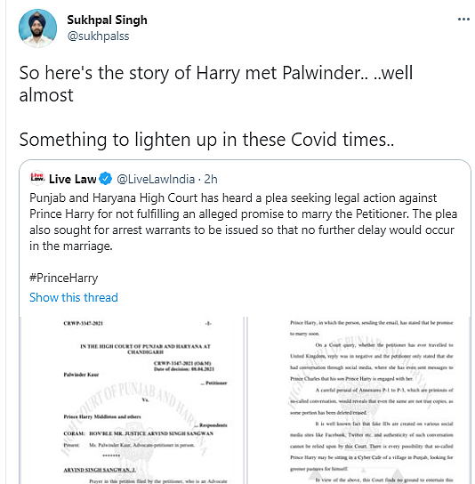 Punjab Woman Tries to Take Prince Harry to Court, Twitter Reacts
