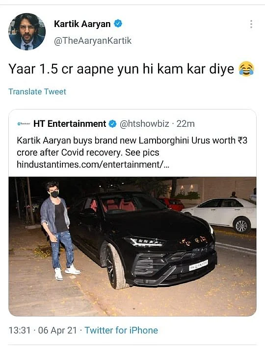 Kartik Wants You to Know How Much His Luxury Car Actually Cost