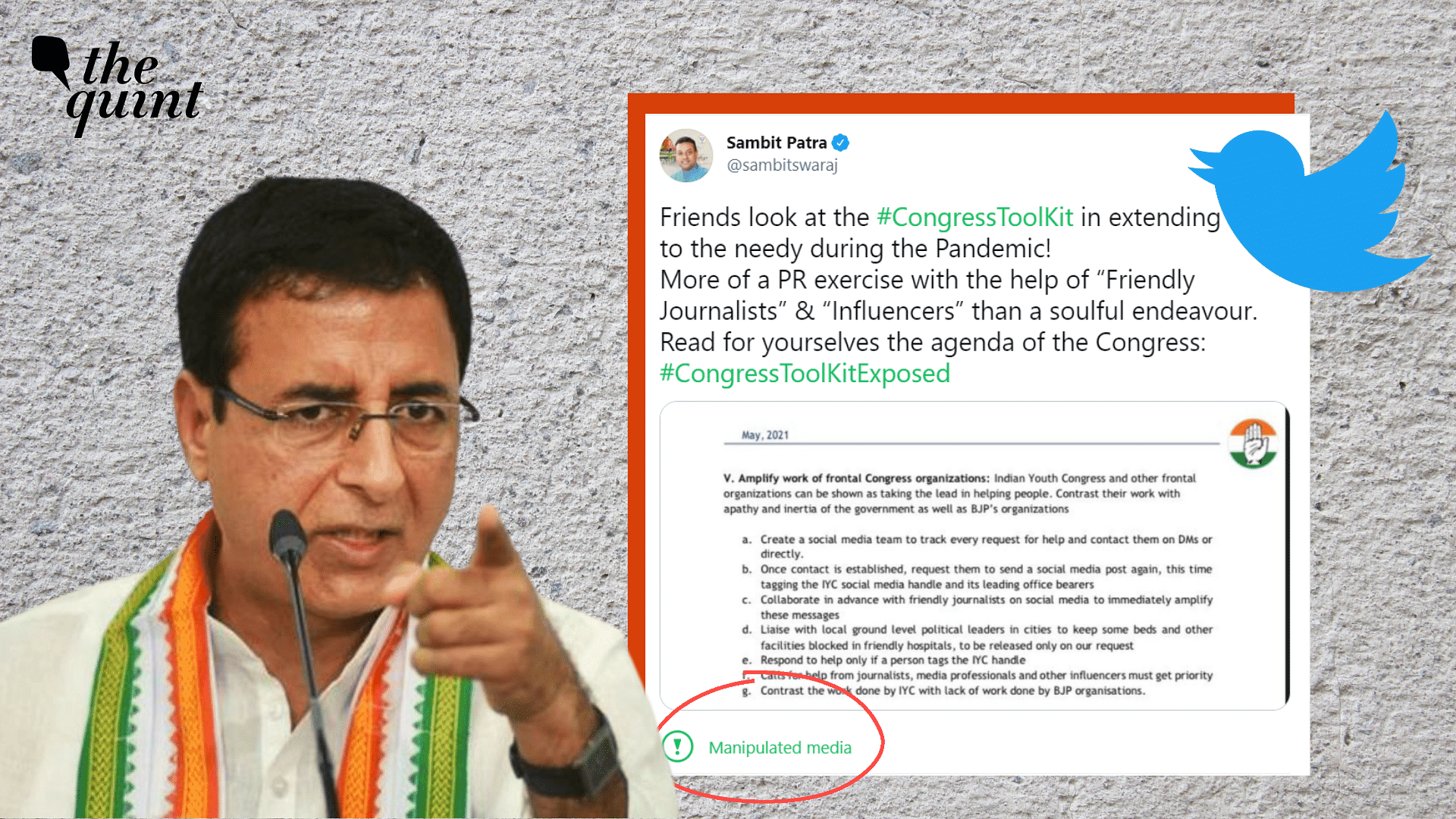 Randeep Singh Surjewala wrote a letter to Twitter asking them to affix the ‘manipulated media’ tag to the tweets of BJP ministers.