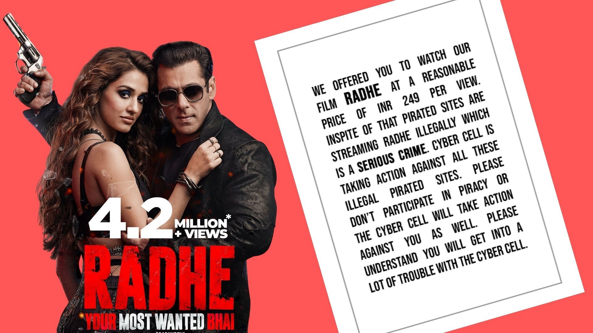 Salman Khan posted a message against the piracy of his film <i>Radhe.</i>