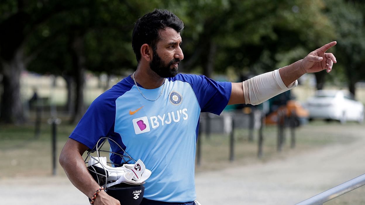 Cheteshwar Pujara during a training session for the Indian team ahead of WTC Final against New Zealand. &nbsp;