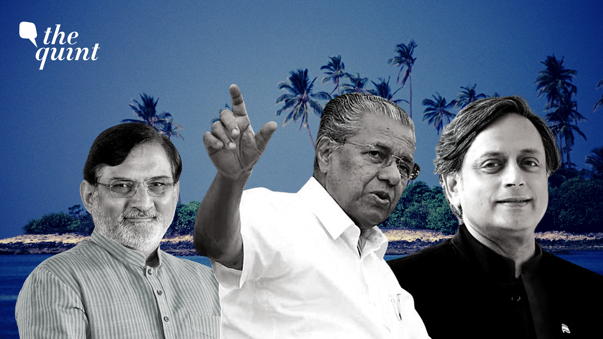 Praful K Patel (left), Kerala CM Pinrayi Vijayan (centre), Shashi Tharoor (right).