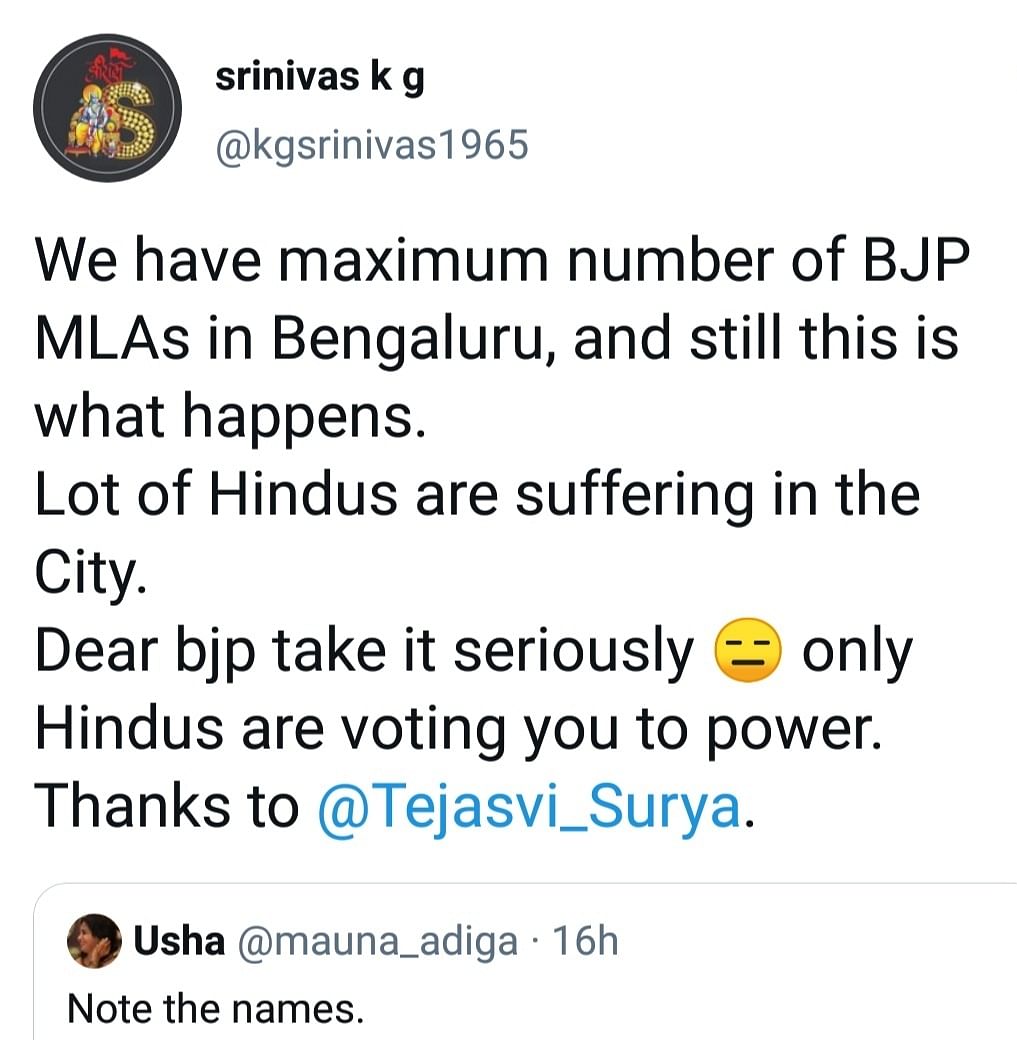 Screenshot of a communal message which was circulating on social media after Tejasvi Surya made his remarks.