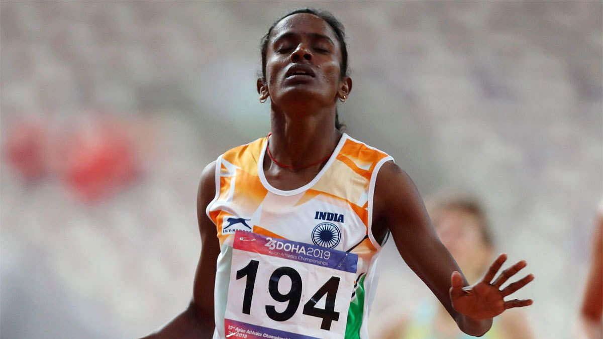 Gomathi Marimathu in action at the Doha Games.&nbsp;