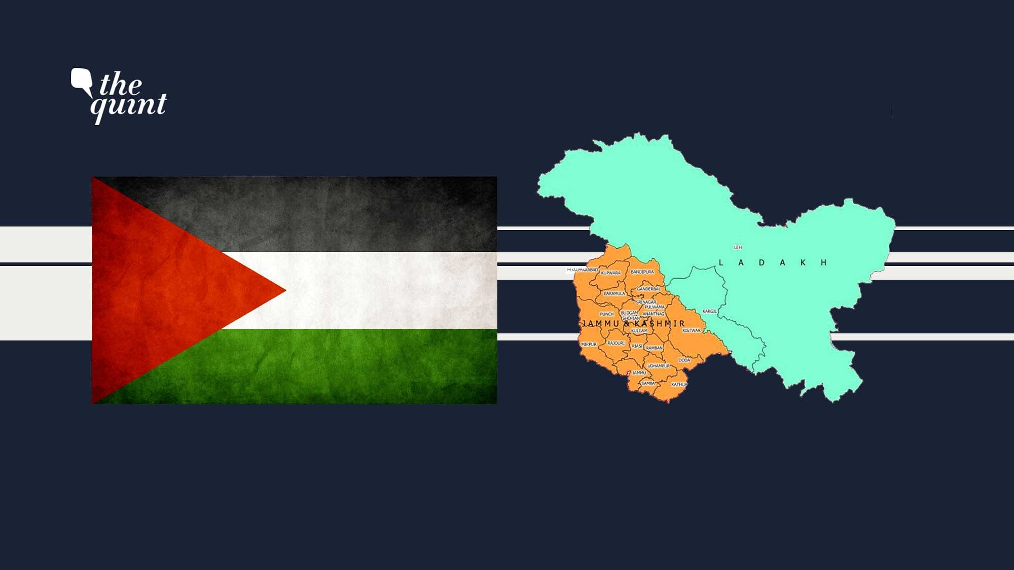 Flag of Palestine (L) and J&amp;K’s new map (post-abrogation of Article 370) (R) used for representational purposes.