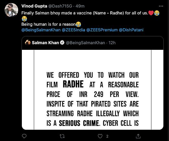 Salman Khan Warns Against Piracy of ‘Radhe’, Gets Trolled