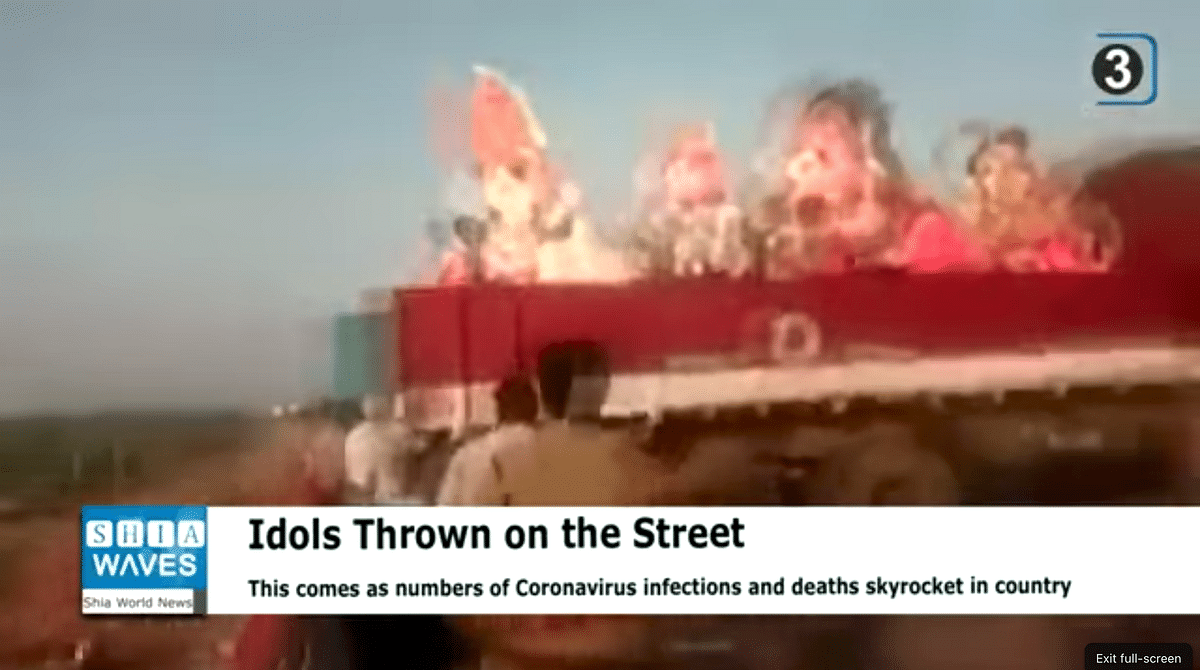 The viral news bulletin uses two old clips to falsely claim that Indian Hindus are throwing idols on the street.