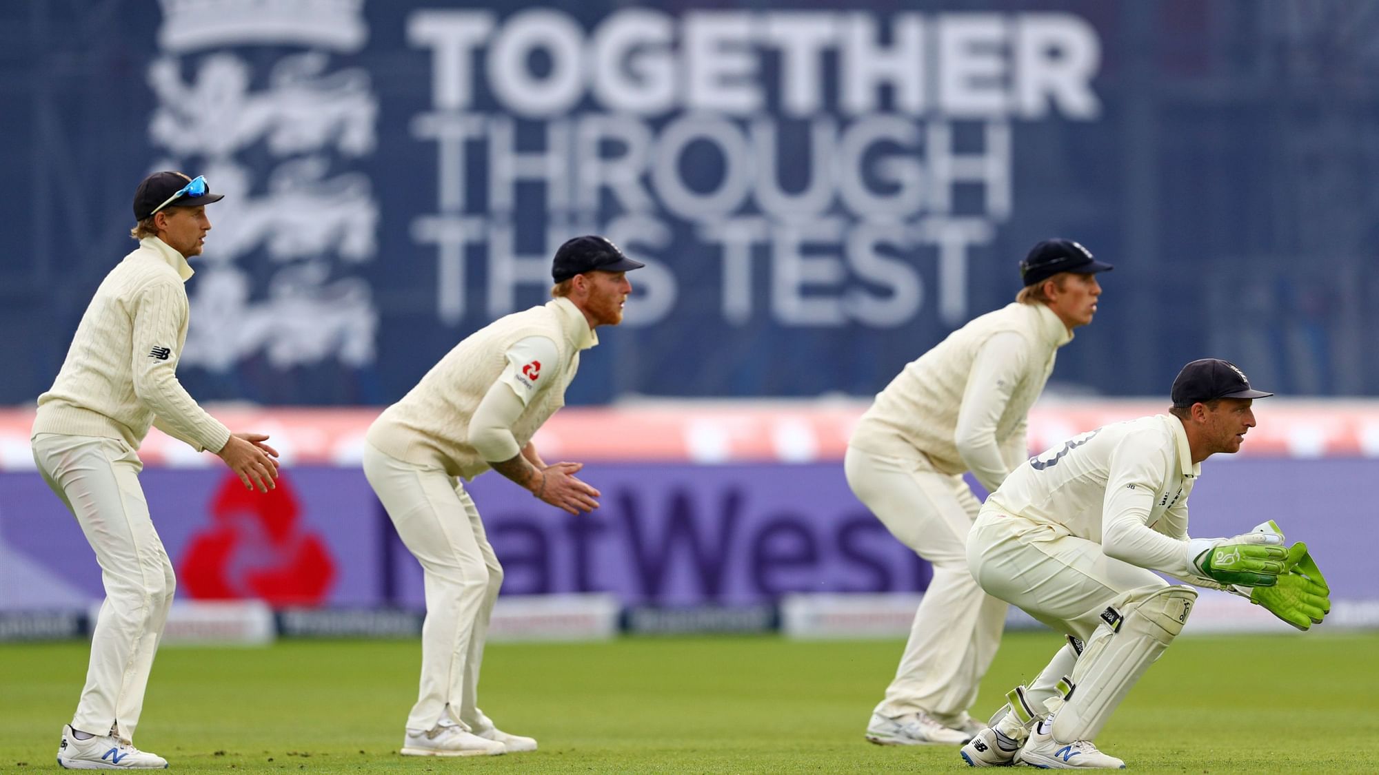England’s players in the slip cordon during a Test match.&nbsp;