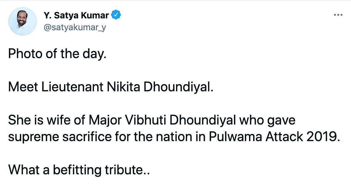 Nitika Kaul is the wife of late Major Vibhuti Dhoundiyal who was killed in the 2019 encounter with JeM terrorists.