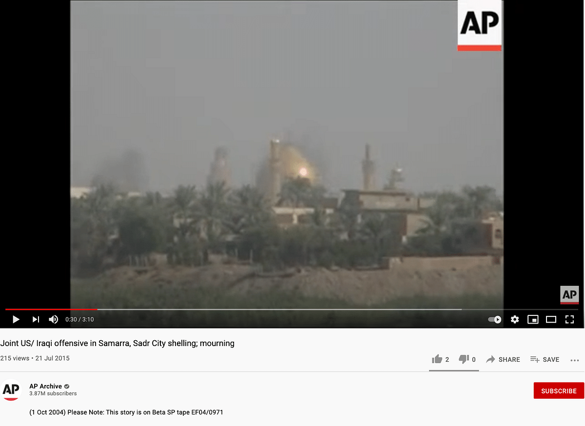 The video shows US and Iraqi troops  carrying out an operation at Golden Mosque  in Iraq’s Samarra in 2004.