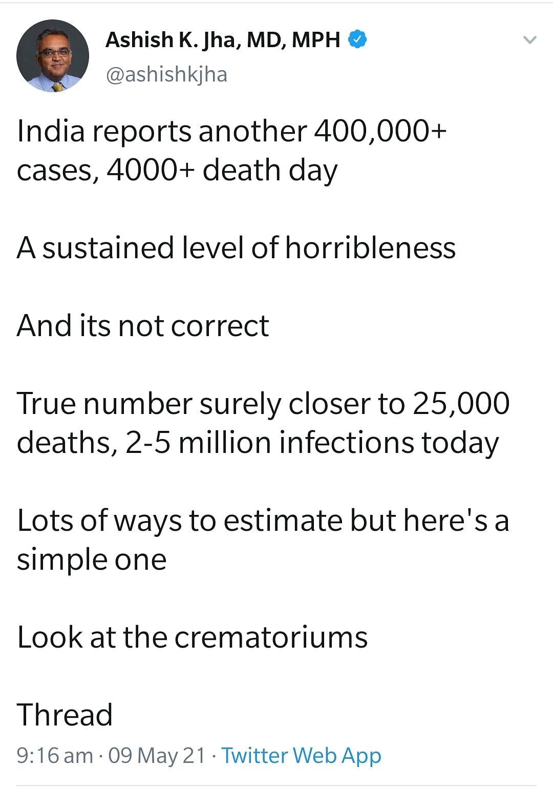 The Public health expert claims that COVID deaths in India are much higher than what the official statistics reveal.