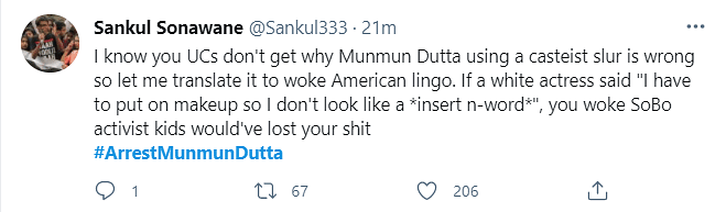 Munmun Dutta issued an apology after being called out on Twitter.
