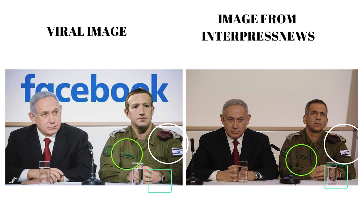 The photo is altered and Zuckerberg’s face is morphed on top of IDF chief of Staff Aviv Kohavi’ face. 