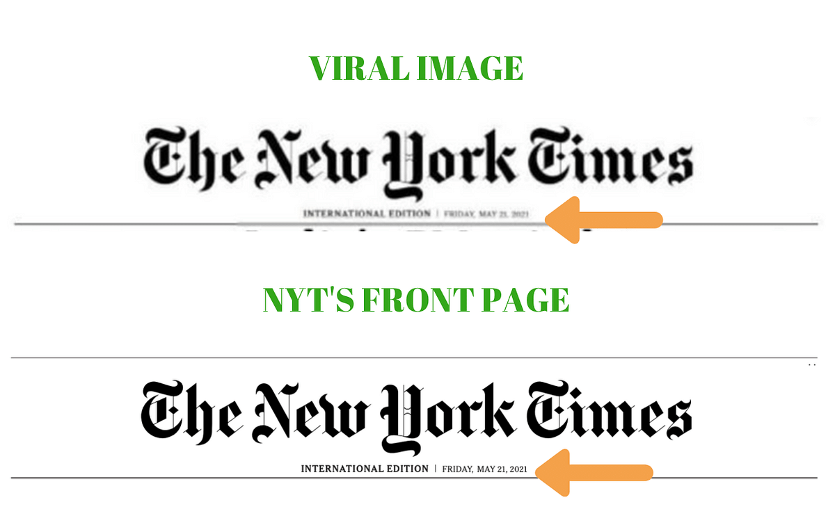 The viral image is a doctored one and NYT hadn’t carried any such image in its Friday’s international edition.