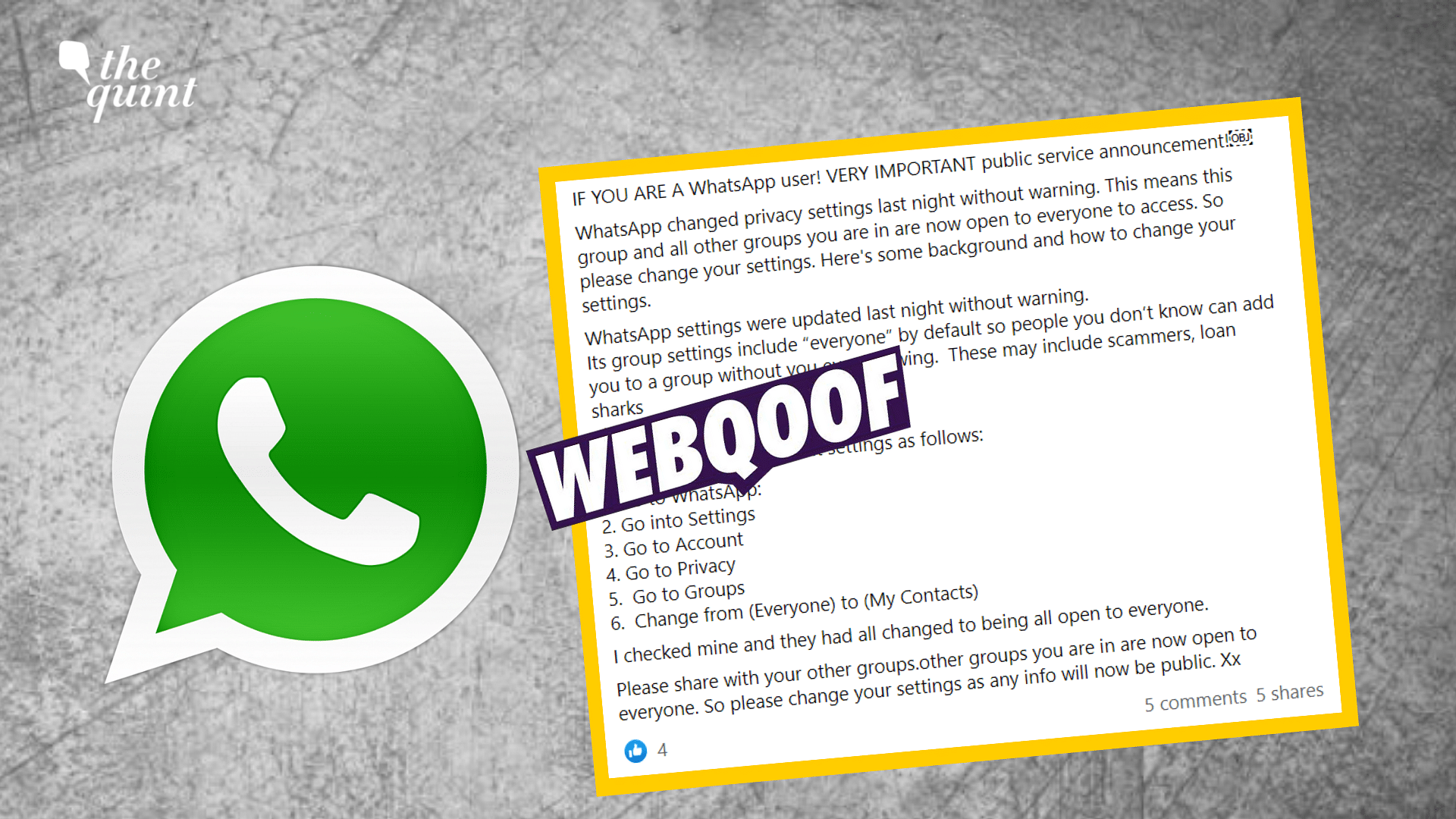 <div class="paragraphs"><p>Fact-Check |&nbsp;However, we found that it was not a new update on WhatsApp and this setting has been around since 2019.</p></div>