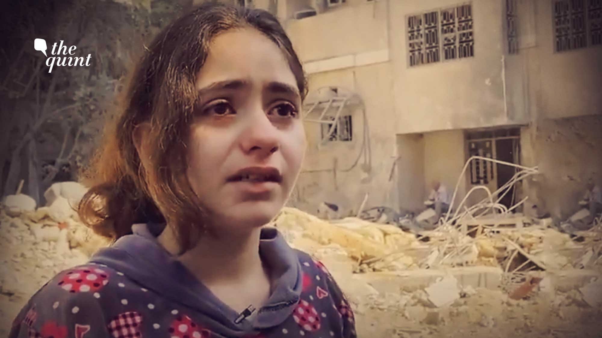10-year-old Palestinian girl breaks down after Israeli air strikes destroyed her neighbour’s house
